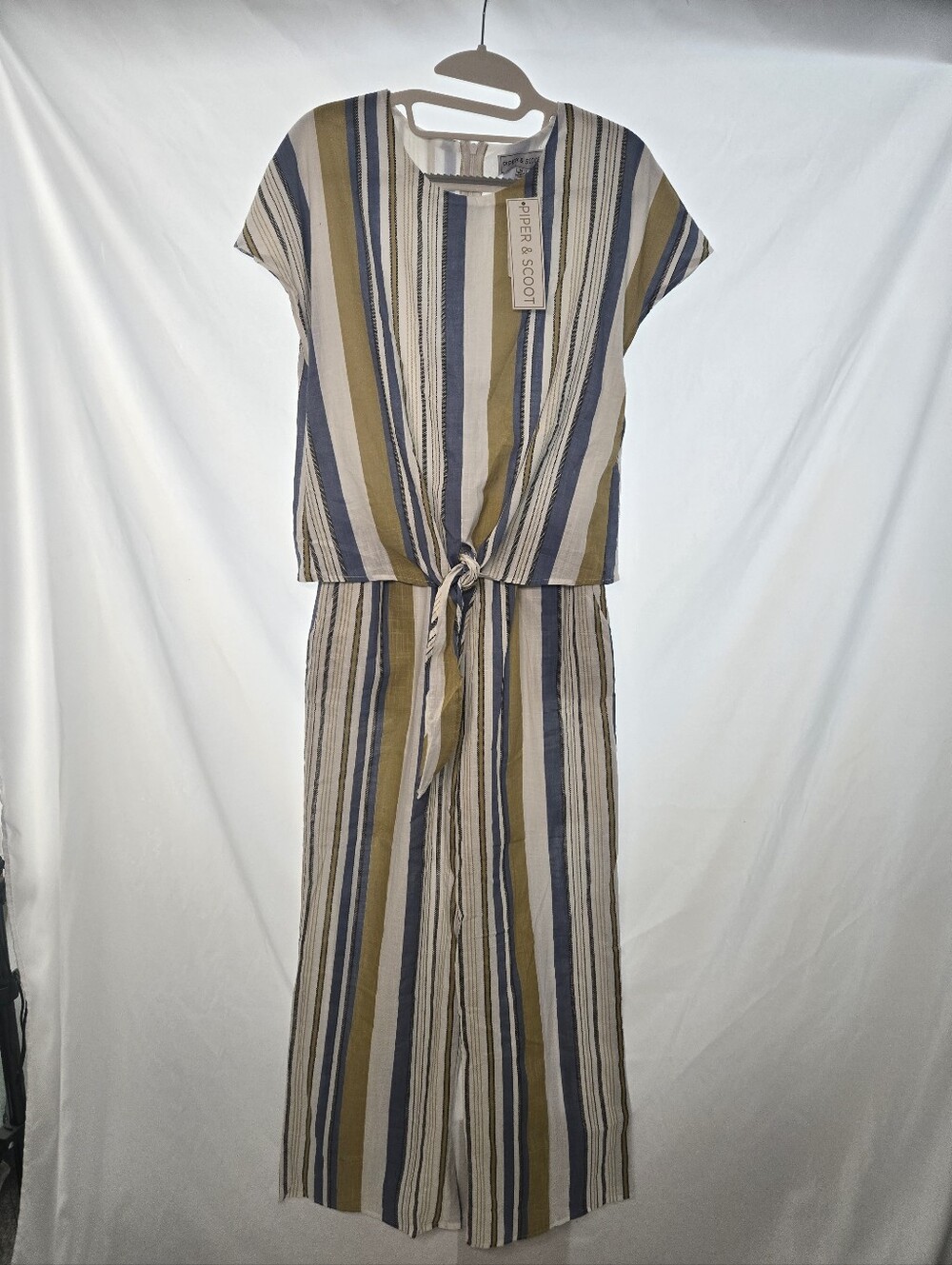 Piper & Scoot Striped Wide Leg Jumpsuit With Pockets